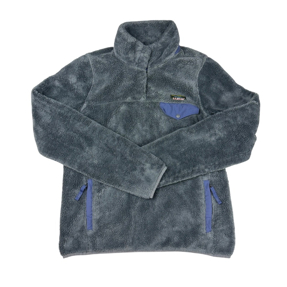 LL Bean Hi-Pile Fleece Pullover Women XS Gray Snap Mock Neck Gorpcore Outdoor